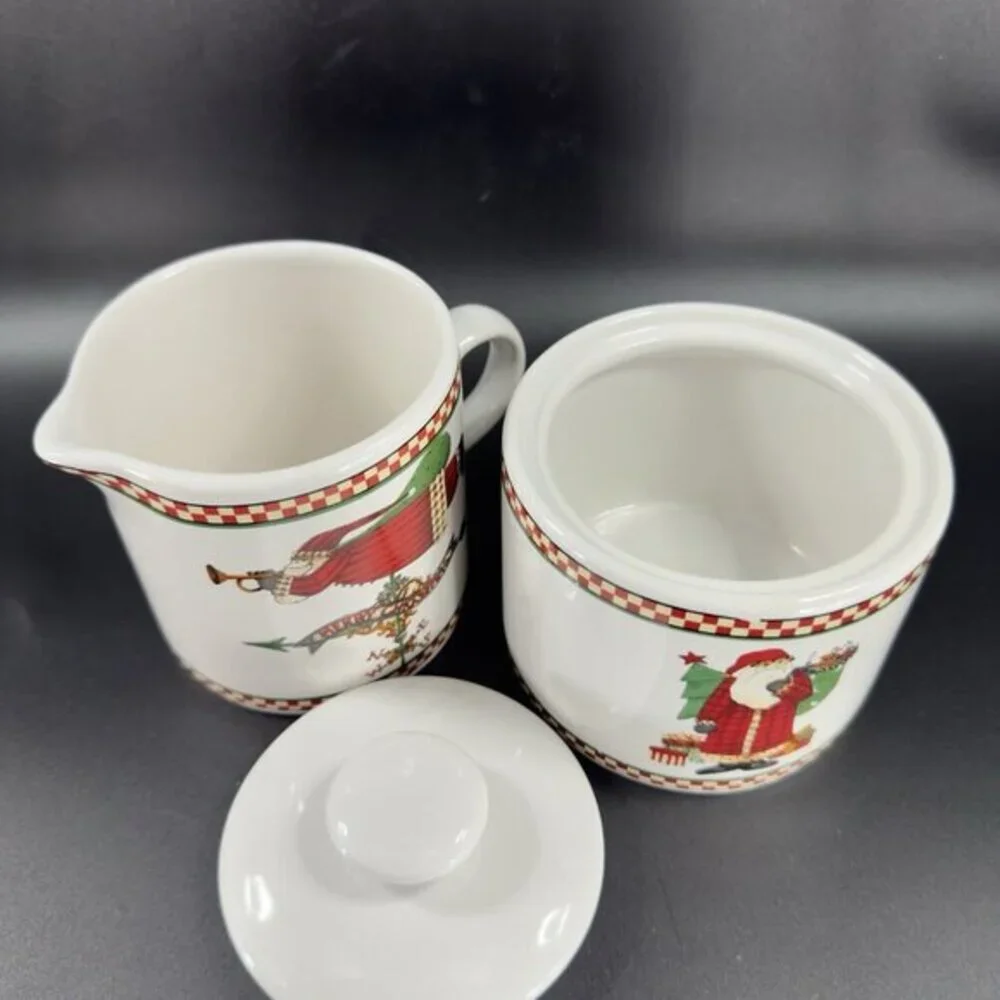 Sakura Magic Of‎ Santa Ceramic Sugar Bowl And Creamer Set Debbie Mumm Stoneware